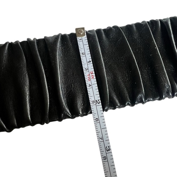Vintage Black Faux Leather Ruffle Stretch Wide Belt Retro main image 5
